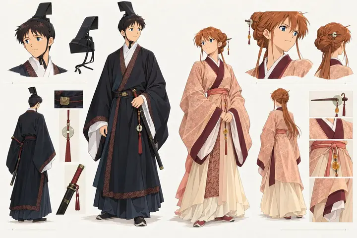 Anime Character Design Sheet: Traditional Hanfu Couple Vikas edit example