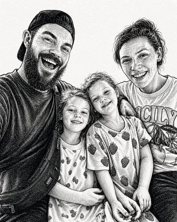 Ink-Etched Family Portrait Vikas edit example