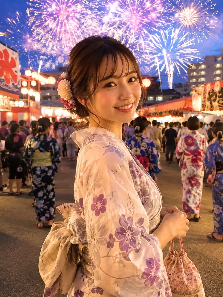 Japanese Fireworks Festival Yukata Portrait Vikas edit example