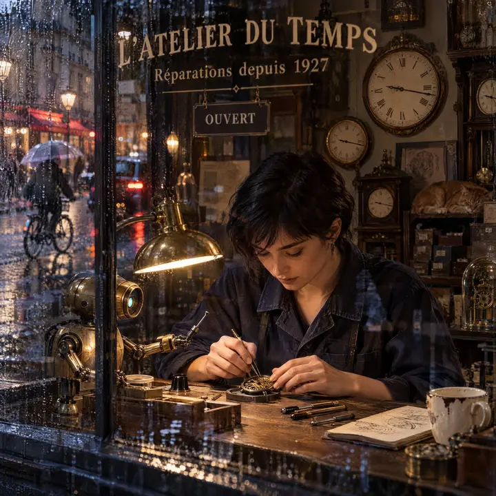 Rainy Paris Watchmaker Recomposition Vikas edit example