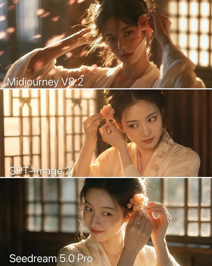 Three-Panel Chinese Aesthetic Model Comparison Vikas edit example